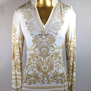 V Cristina  Stunning Gold Embellished V neck Blouse Small